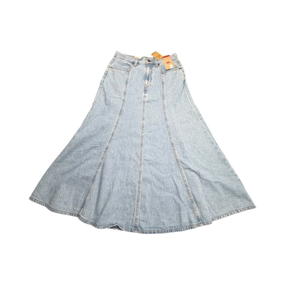Levis Denim Skirt Womens 27 Light Blue Ankle Maxi Flare Paneled A8730 High Rise